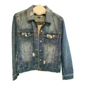 Ashely Vintage Charm Women's Denim Jacket Floral Back Blue Size S Casual